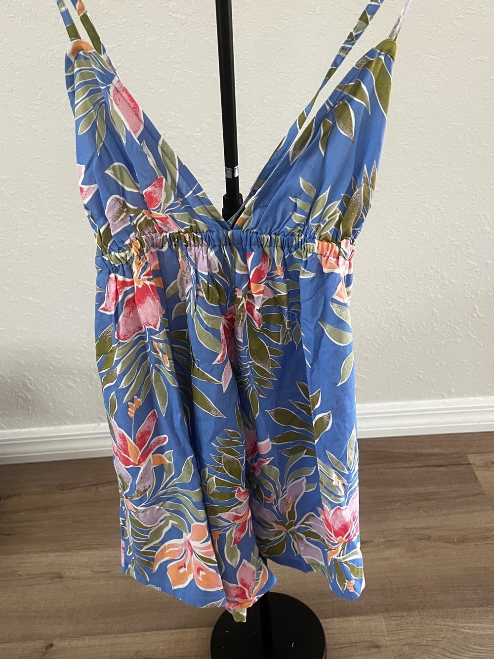 Ladies Blue Floral Strap Tank Romper